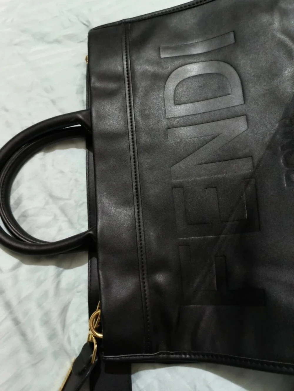 Fendi Black Embossed Roma Leather Tote